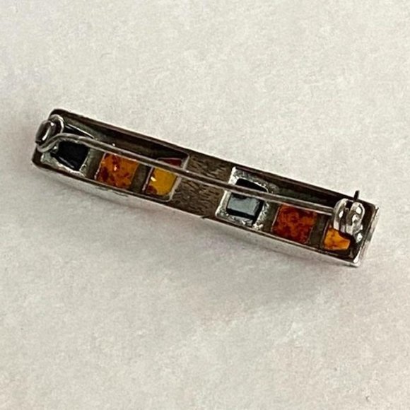 VTG Sterling Baltic Amber Multicolored Bar Brooch - Picture 4 of 15